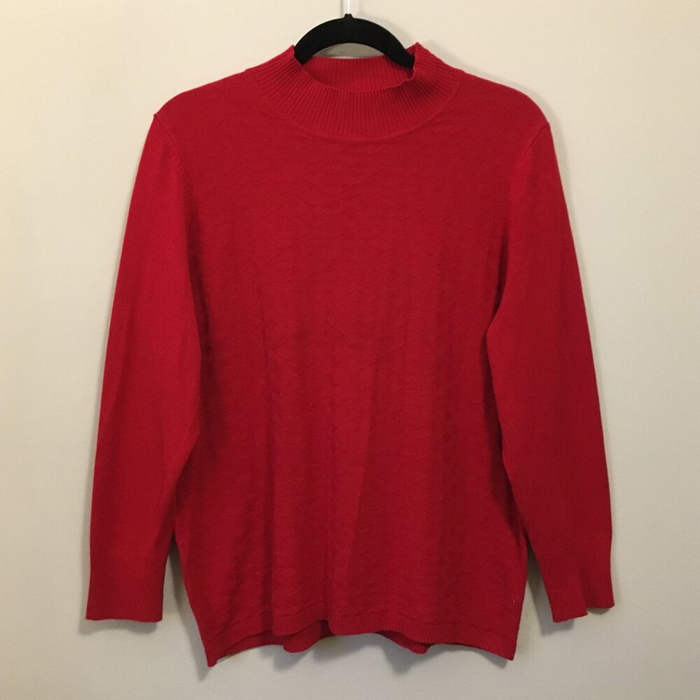 Vintage Apple Red Diamond Knit Mock Neck Sweater XL Retro 90s Prep Knitwear